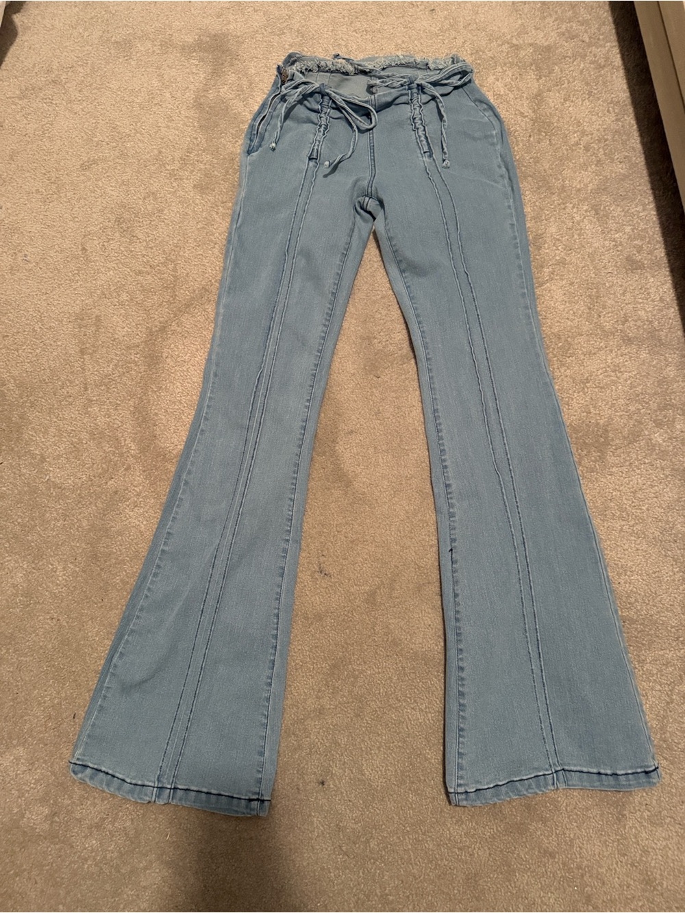 Light Blue Women’s Flared Jeans with Drawstring Waist